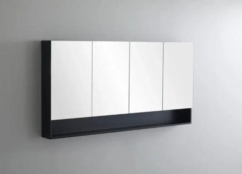 Mirror Cabinet with Open Shelf Pencil Edge 600/750/900/1200/1480x750mm - Matte Black