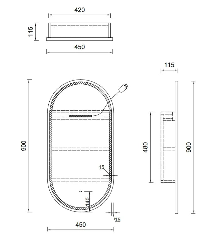 Arched Shape LED Mirror Cabinet with Demister 450x900mm - Various Colours