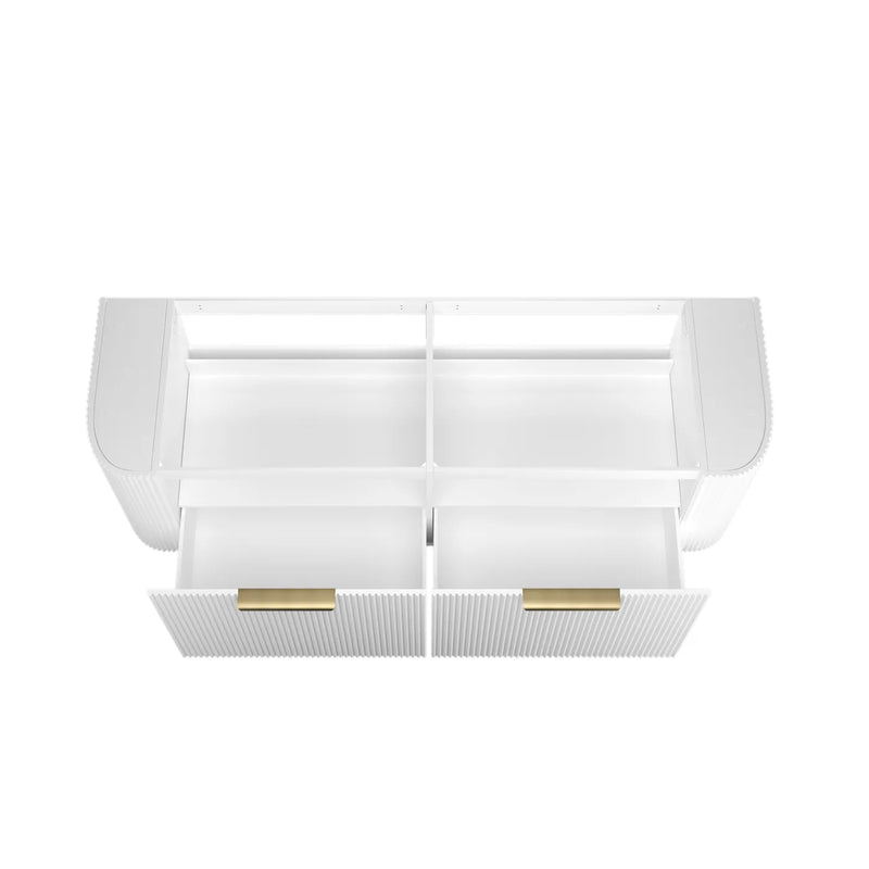 BV63WH Curved Fluted Matte White Wall Hung Vanity with Satin White Stone Top -  1500mm (Stock Clearance)