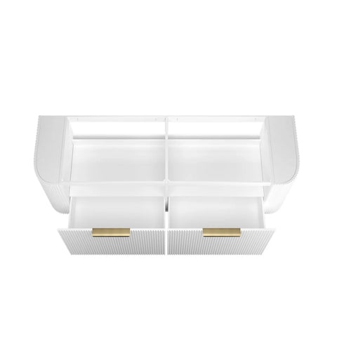 BV63WH Curved Fluted Matte White Wall Hung Vanity with Satin White Stone Top -  1500mm (Stock Clearance)