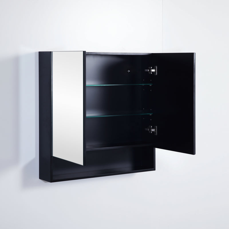 Mirror Cabinet with Open Shelf Pencil Edge 750x750mm - Matte Black (Floor Display Clearance)