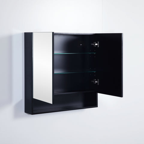 Mirror Cabinet with Open Shelf Pencil Edge 750x750mm - Matte Black (Floor Display Clearance)