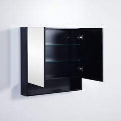 Mirror Cabinet with Open Shelf Pencil Edge 750x750mm - Matte Black (Floor Display Clearance)