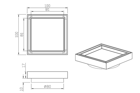 Low Profile Square Tile Insert Shower Floor Waste 133x133mm - Various Colours