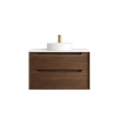BV99WH Dark Walnut Fingerpull Wall Hung Vanity - 600 / 750 / 900 / 1200 / 1500mm