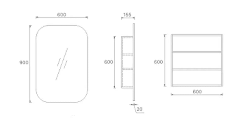 Soft Square Mirror Cabinet Pencil Edge 600x900mm - Various Colours