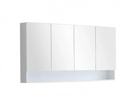 Mirror Cabinet with Open Shelf Pencil Edge 600/750/900/1200/1480x750mm - Matte White