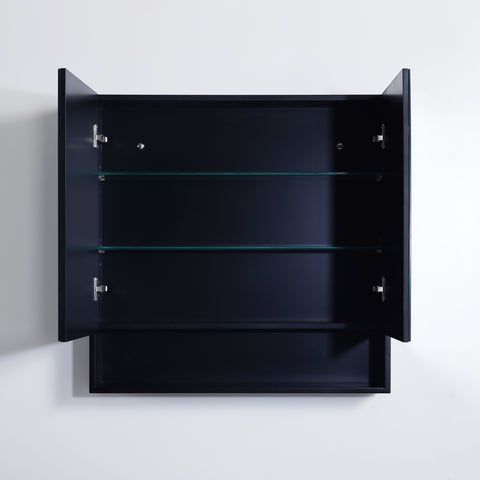 Mirror Cabinet with Open Shelf Pencil Edge 750x750mm - Matte Black (Floor Display Clearance)