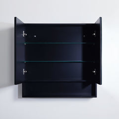 Mirror Cabinet with Open Shelf Pencil Edge 750x750mm - Matte Black (Floor Display Clearance)