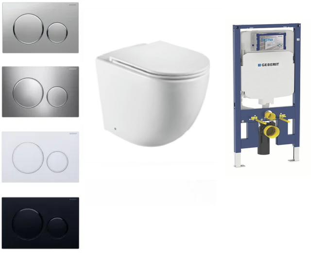 Geberit In Wall Package - Tornado Rimless Wall Hung Pan, Inwall Cistern and Button
