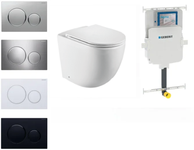 Geberit In Wall Package - Tornado Rimless Floor Pan, Inwall Cistern and Button