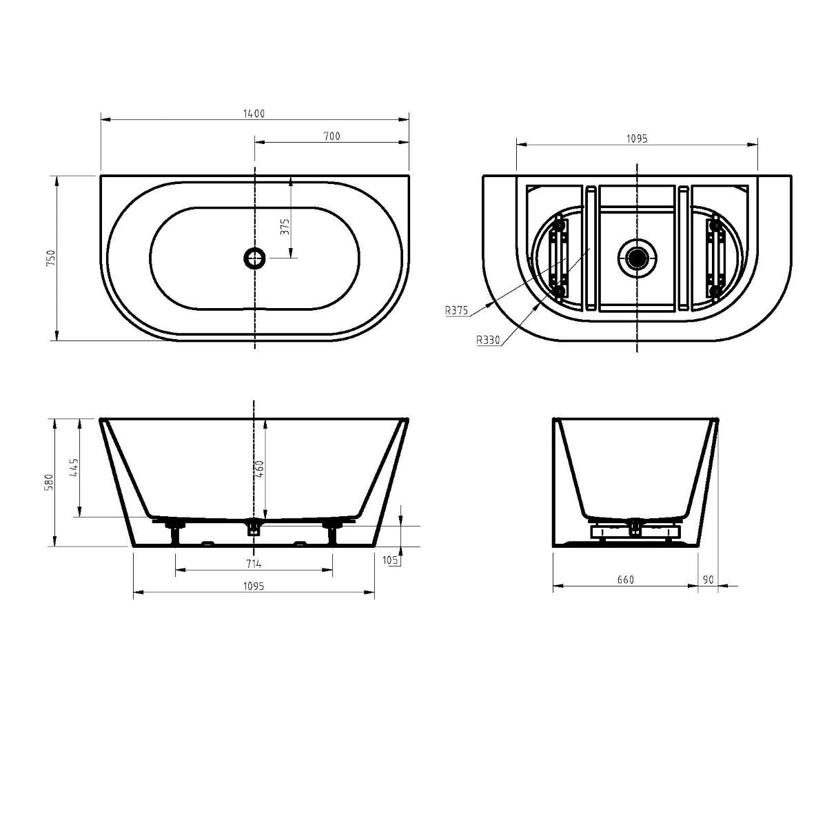 Milan Rectangle Back to Wall Freestanding Bath 1400mm / 1700mm - Gloss White