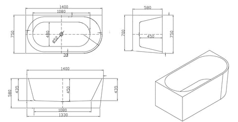 Coming Soon - Winsor Left Hand Corner Freestanding Bath with Overflow 1400mm - Gloss White