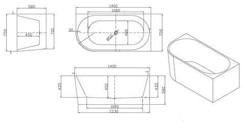 Coming Soon - Winsor Right Hand Corner Freestanding Bath with Overflow 1400mm - Gloss White