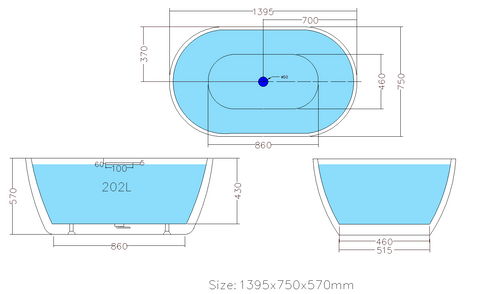 Oval Freestanding Bath 1000 / 1300 / 1400 / 1530 / 1600 / 1700 mm - Gloss White