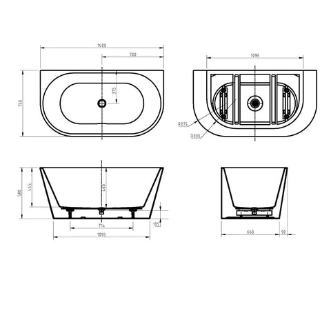 Milan Rectangle Back to Wall Freestanding Bath 1400mm / 1700mm - Gloss White