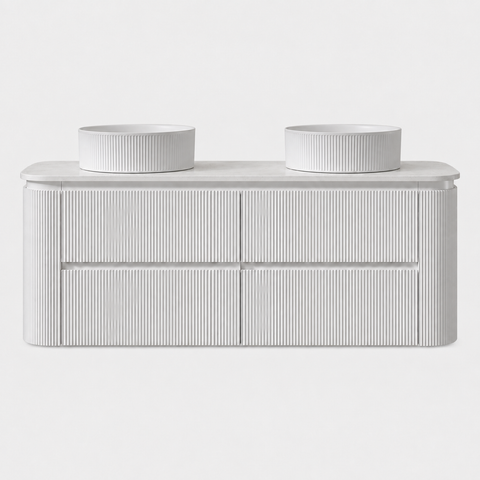 BV87 Matt White Wall Hung Fluted Plywood Vanity - 900/1200/1500mm