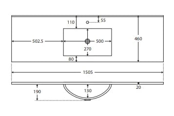 Standard - Gloss White Rectangular Bowl 465mm Depth Ceramic Vanity Top - Various Sizes