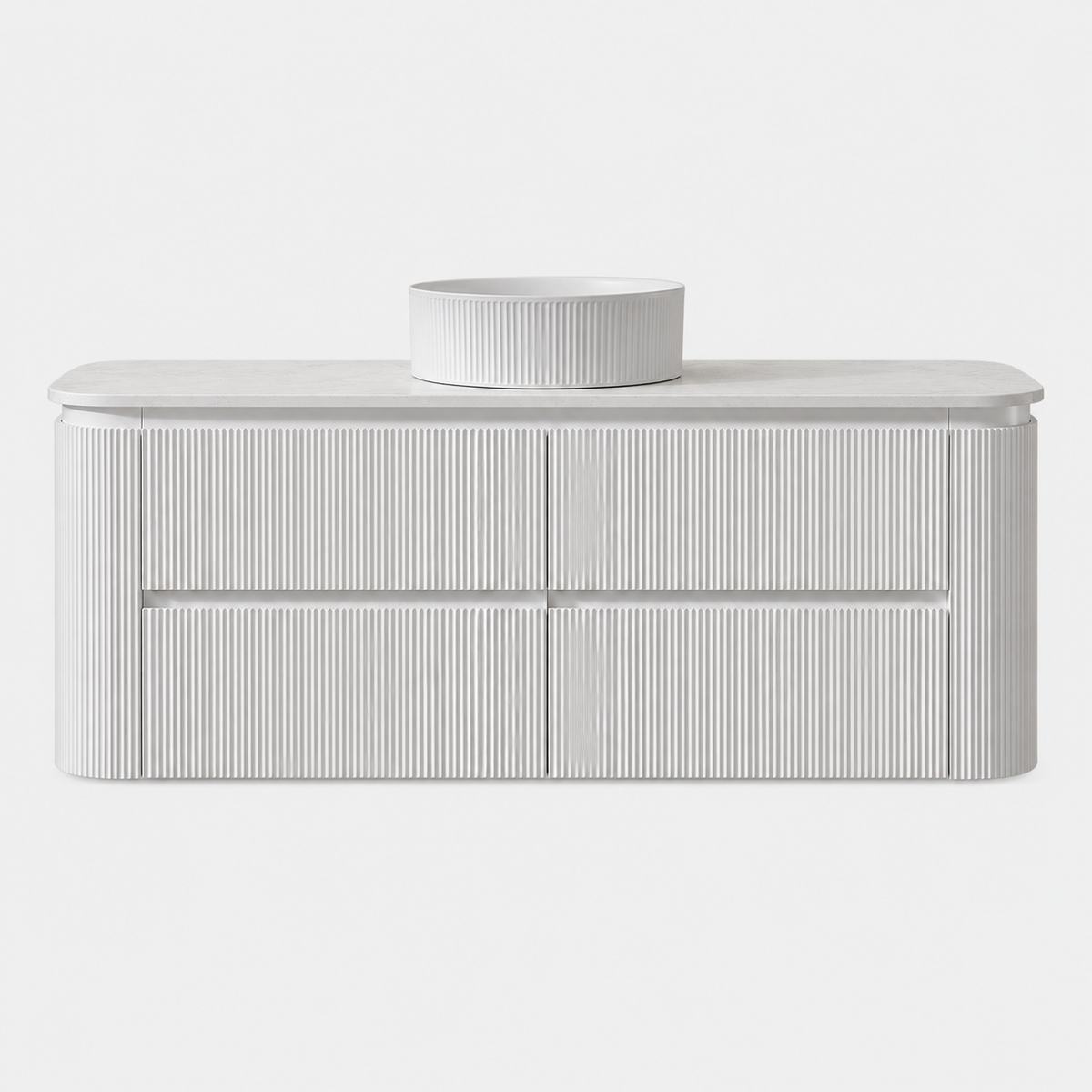BV87 Matt White Wall Hung Fluted Plywood Vanity - 900/1200/1500mm