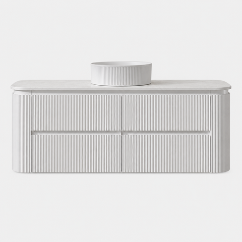 BV87 Matt White Wall Hung Fluted Plywood Vanity - 900/1200/1500mm
