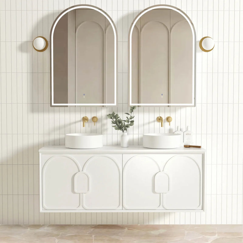 BV89WH Matte White with Stone handle Wall Hung Vanity - 600 / 750 / 900 / 1200 / 1500 / 1800mm