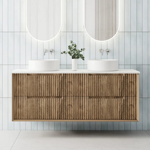 BV45WH Natural Oak Fluted Wall Hung Vanity -750 / 900 / 1200 / 1500mm