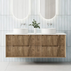 BV45WH Natural Oak Fluted Wall Hung Vanity -750 / 900 / 1200 / 1500mm