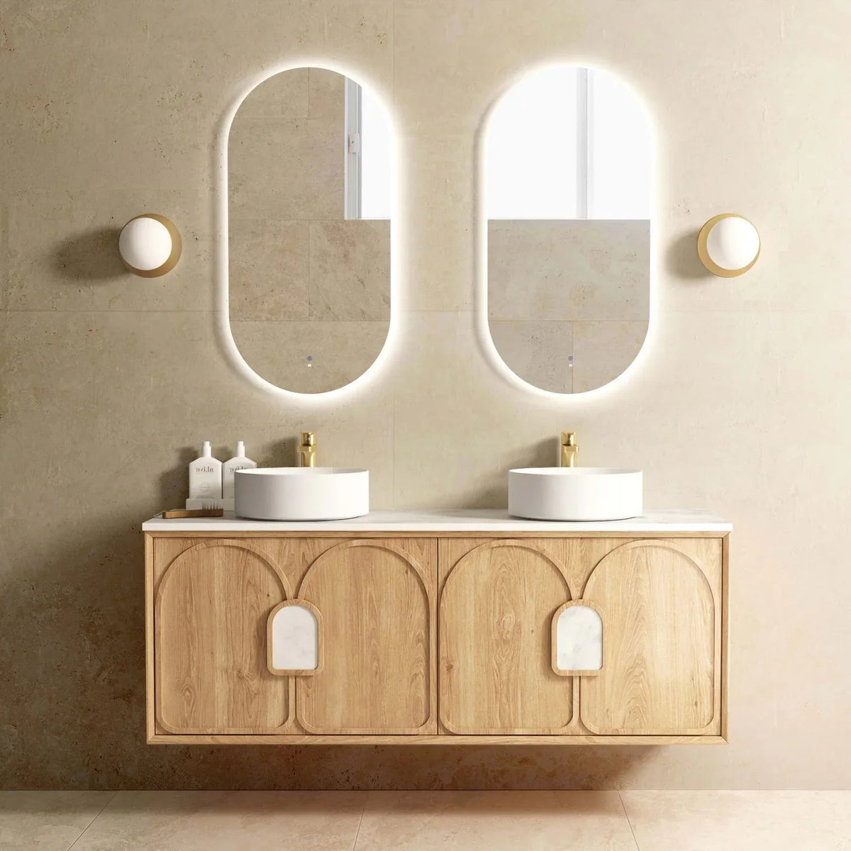 BV26WH Woodland Oak with Stone handle Wall Hung Vanity