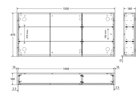 Mirror Cabinet Pencil Edge 1500mm - White / Woodgrain Finish