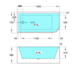 Matte White Left Hand Corner Freestanding Bath 1500 / 1700mm - Matte White
