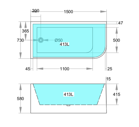 Matte White Left Hand Corner Freestanding Bath 1500 / 1700mm - Matte White