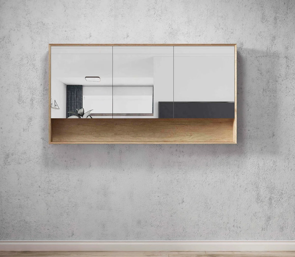 Mirror Cabinet with Open Shelf Pencil Edge - 600/750/900/1200/1500x800mm - Various Colours