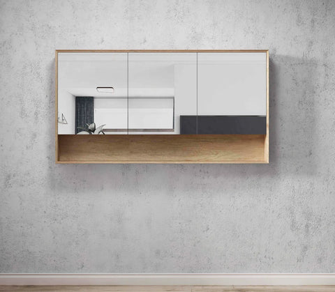 Mirror Cabinet with Open Shelf Pencil Edge - 600/750/900/1200/1500x800mm - Various Colours