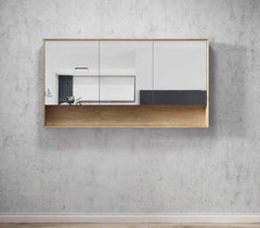 Mirror Cabinet with Open Shelf Pencil Edge - 600/750/900/1200/1500x800mm - Various Colours