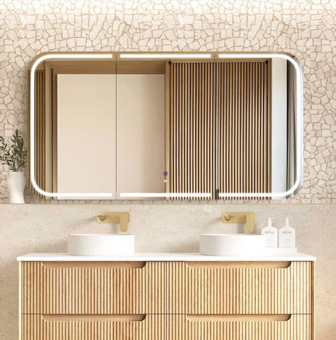 Soft Square LED Mirror Cabinet 450/900/1200/1500x750mm - Matte White / Natural Oak / Black Oak
