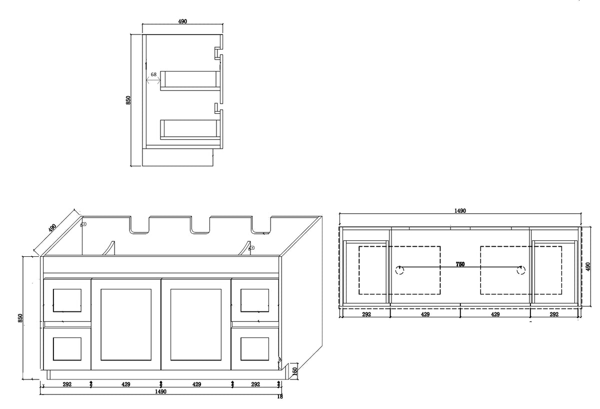 BV01 (500mm Depth) Matte White Shaker Freestanding Vanity - 900 / 1200 / 1500 mm