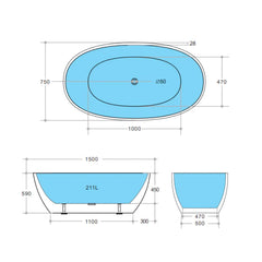 Oval Freestanding Bath 1500 / 1700mm - Matte Black & White