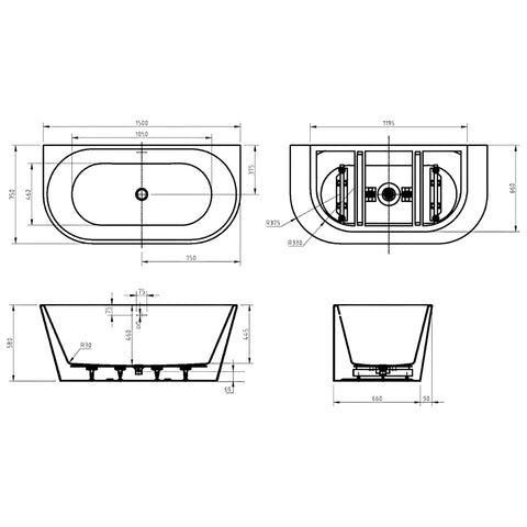 Paco Back to Wall Freestanding Bath with Overflow 1400 / 1500 / 1700mm - Gloss White