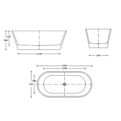 Project Range Oval Freestanding Bath 1500 / 1700 mm - Gloss White