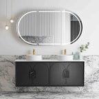 BV90WH Black Oak with Stone handle Wall Hung Vanity