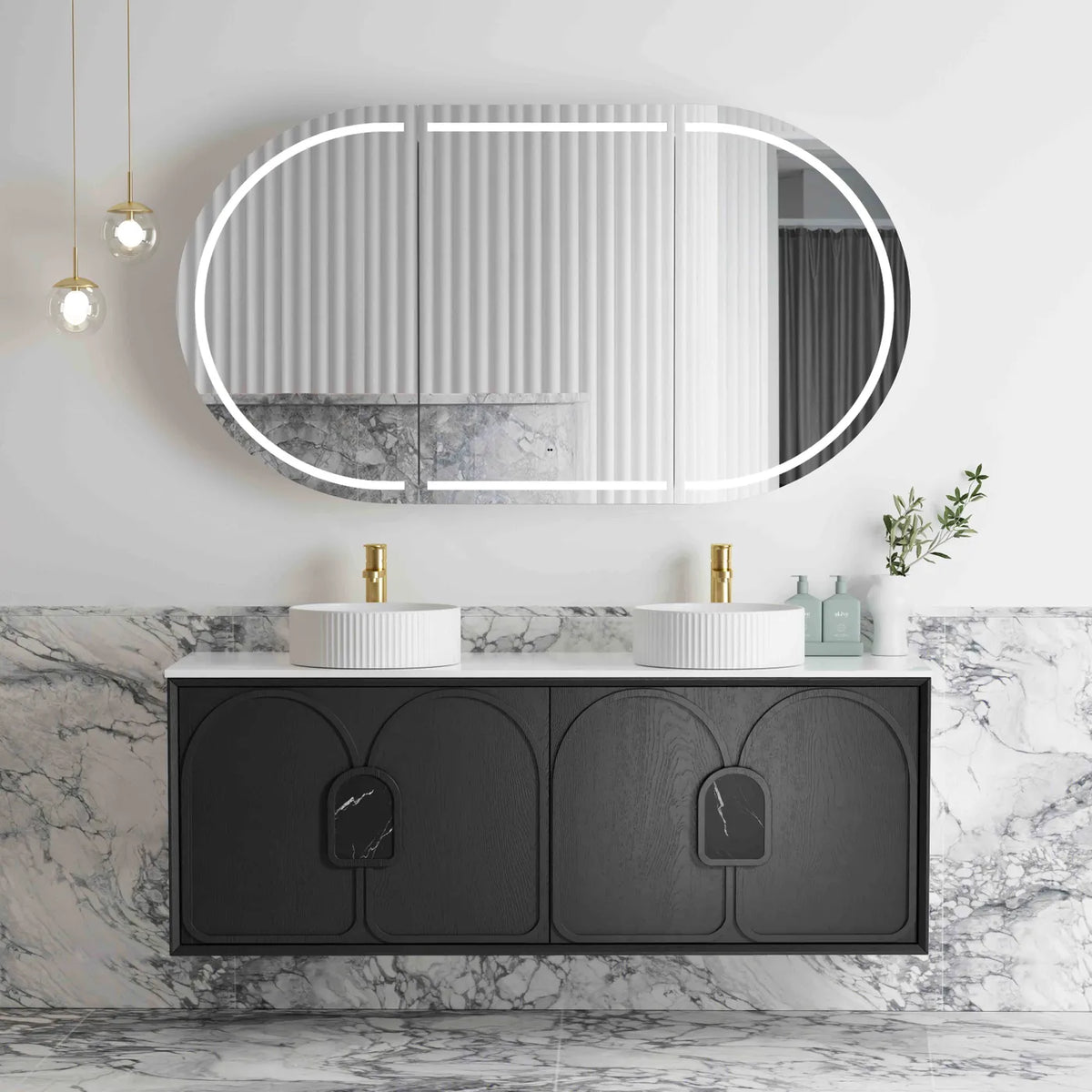 BV90WH Black Oak with Stone handle Wall Hung Vanity - 600 / 750 / 900 / 1200 / 1500 / 1800mm