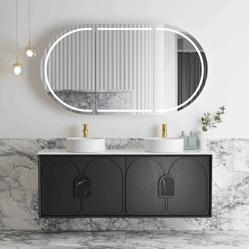 BV90WH Black Oak with Stone handle Wall Hung Vanity - 600 / 750 / 900 / 1200 / 1500 / 1800mm