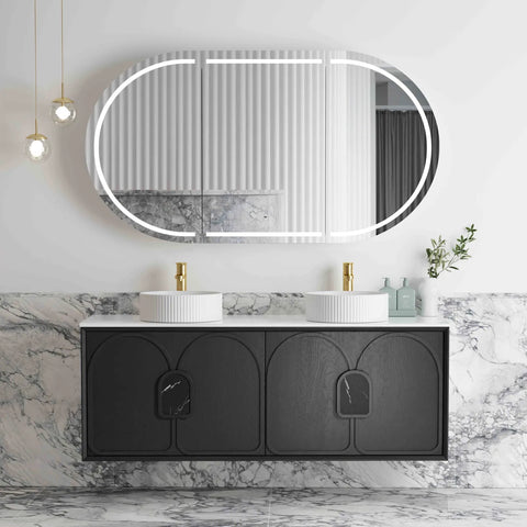 BV90WH Black Oak with Stone handle Wall Hung Vanity - 600 / 750 / 900 / 1200 / 1500 / 1800mm