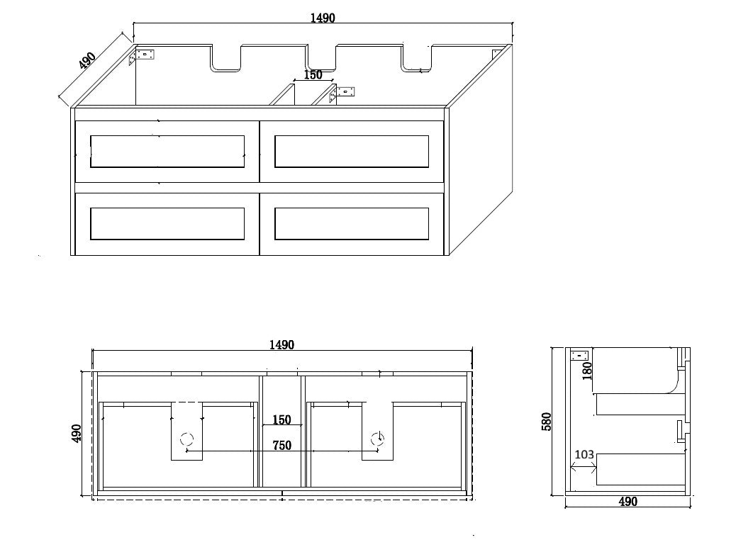 BV97WH (490mm Cabinet) Kimberley Matt White Shaker Wall Hung Vanity - 900 / 1200 / 1500mm