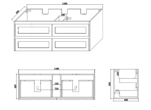 BV97WH (490mm Cabinet) Kimberley Matt White Shaker Wall Hung Vanity - 900 / 1200 / 1500mm