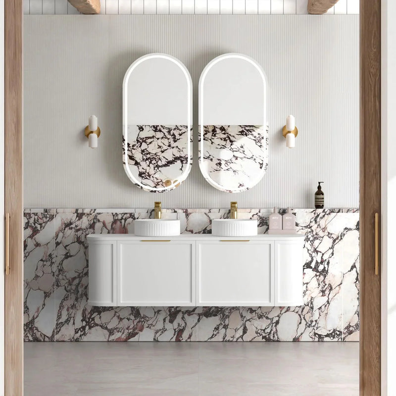 BV57WH Matte White Shaker Curved Wall Hung Vanity - 600 / 750 / 900 / 1200 / 1500 / 1800mm