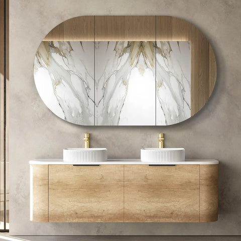BV68WH Curved Natural Oak Wall Hung Vanity - 600 / 750 / 900 / 1200 / 1500 / 1800mm
