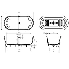 Oval Freestanding Bath with Overflow 1500 / 1700 mm - Gloss White / Matte White
