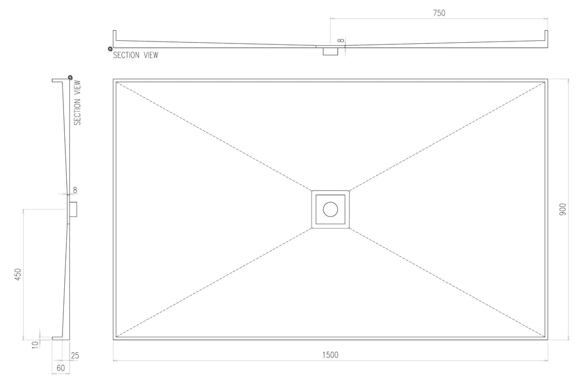 Builder Range Tile Shower Tray with Slotted Square Waste (Australian Made) - Various Sizes