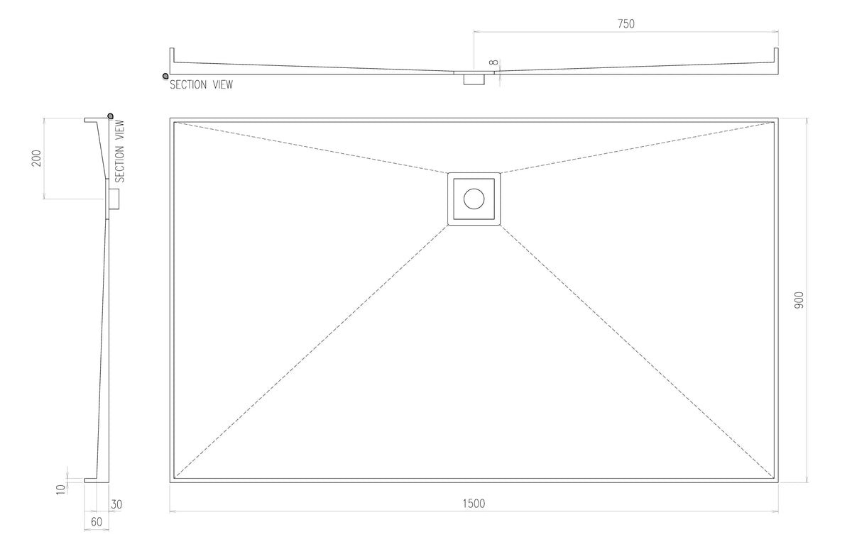 Builder Range Tile Shower Tray with Slotted Square Waste (Australian Made) - Various Sizes
